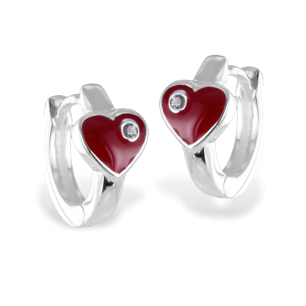 Klappcreolen Herz rot mit Zirkonia - Silber 925/000 - MeinSchmuckShop