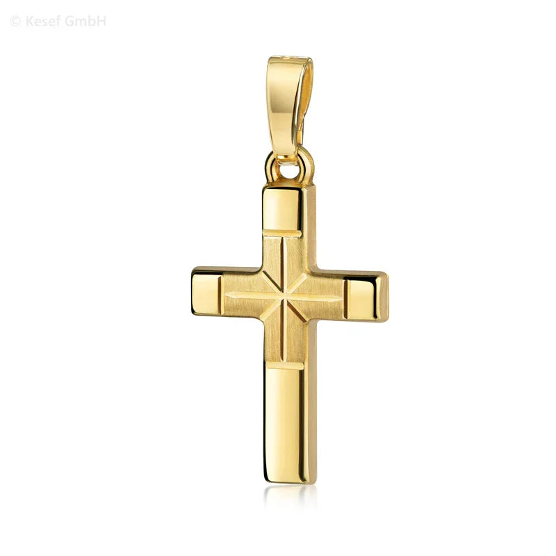 Anhänger Kreuz glanz/matt/diamantiert 18mm Silber 925/000 vergoldet - MeinSchmuckShop