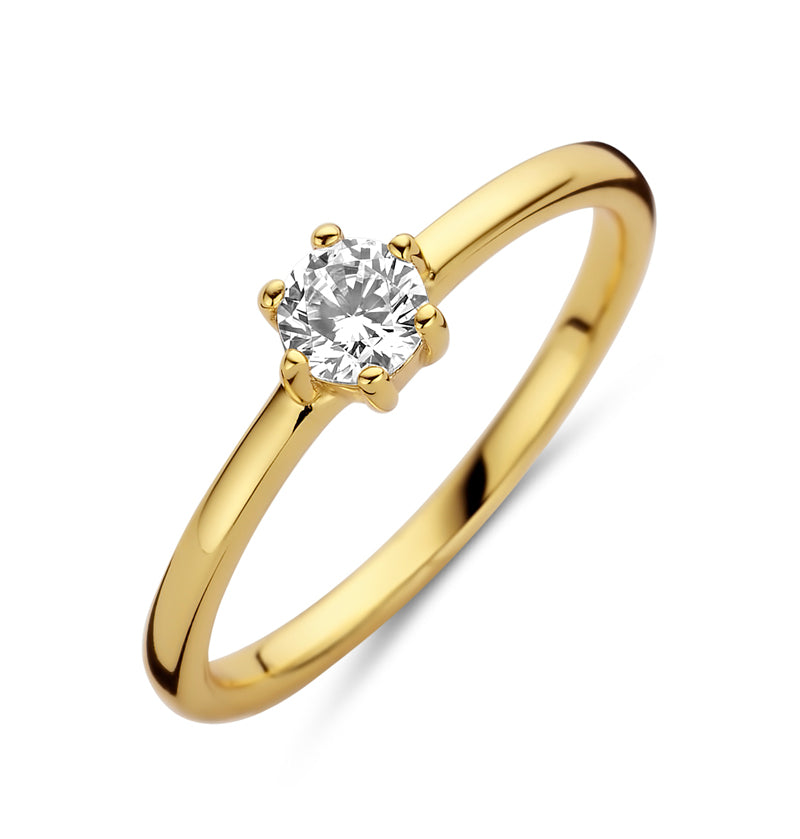 Solitärring mit Zirkonia 4mm Silber 925/000 vergoldet