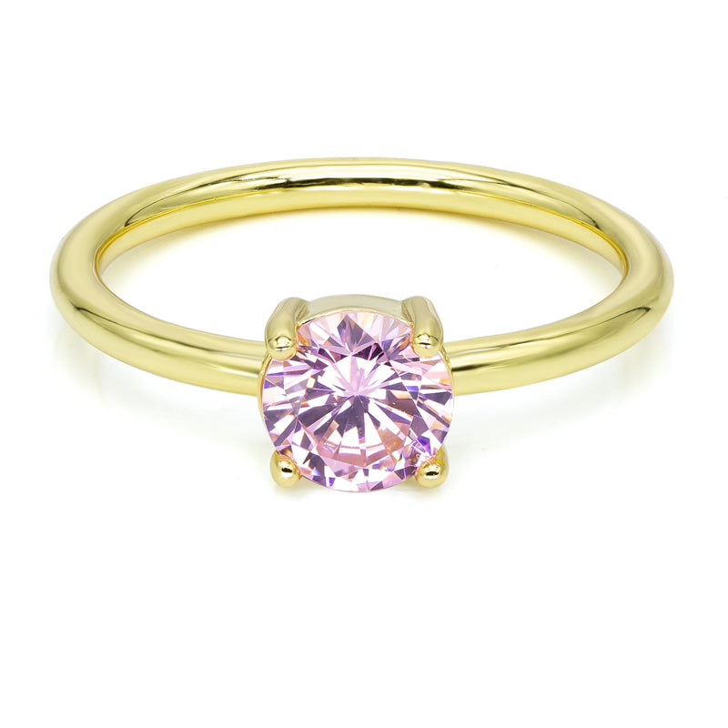 Damenring mit Zirkonia rund 6mm Pink Silber 925/000 vergoldet - MeinSchmuckShop