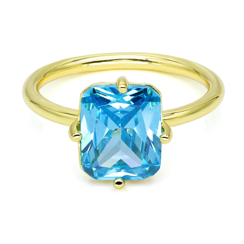 Damenring mit Zirkonia 8x10mm Hellblau Silber 925/000 vergoldet - MeinSchmuckShop