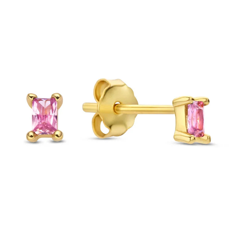 Ohrstecker mit Zirkonia Pink im Baguetteschliff Silber 925/000 vergoldet - MeinSchmuckShop