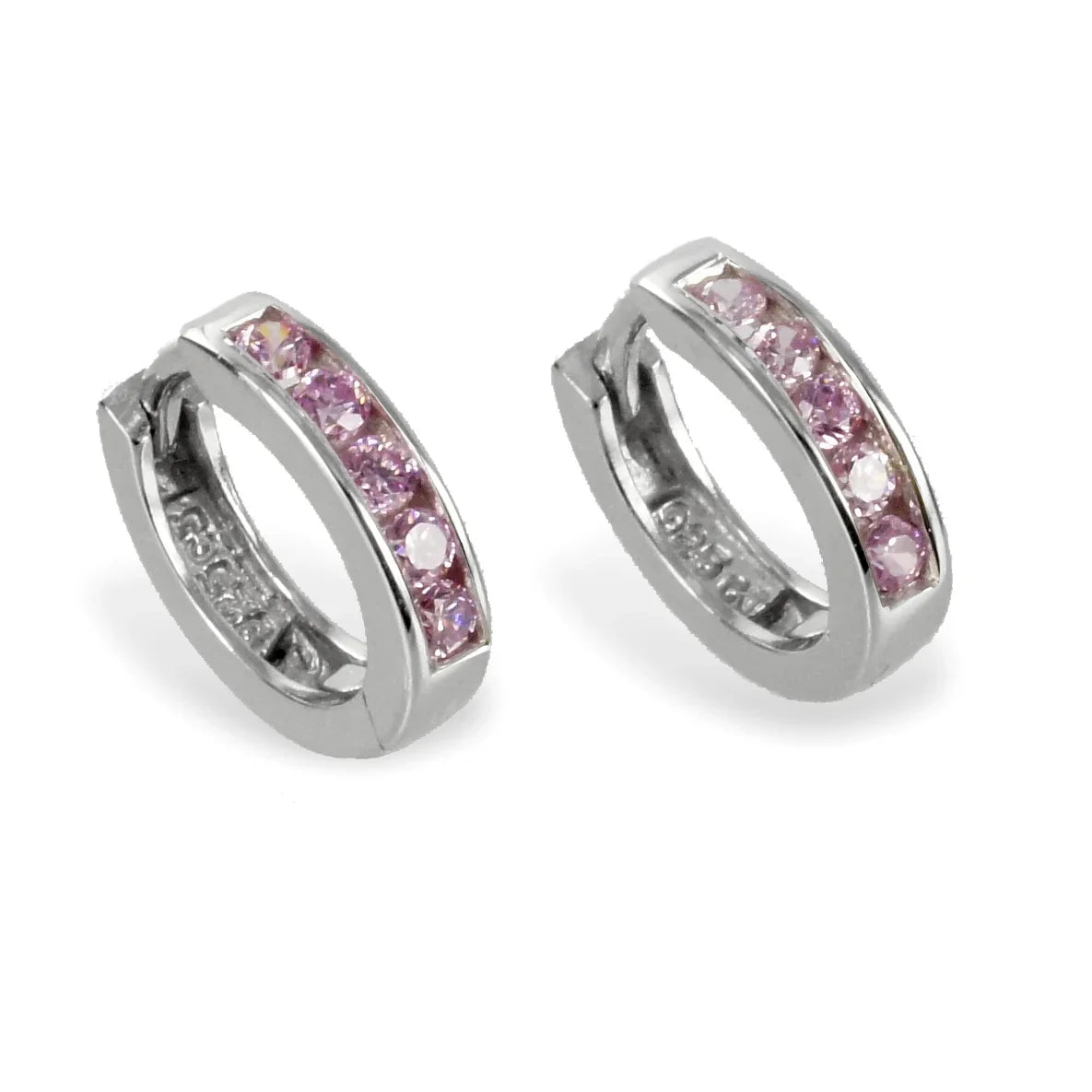 Klappcreolen 12mm mit 10 Zirkonia rosé - Silber 925/000 - MeinSchmuckShop