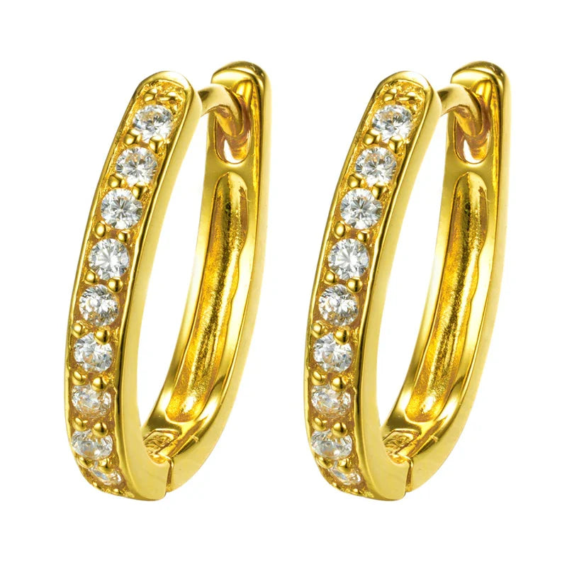 Klappcreolen oval 14x13x2.4mm mit 18 Zirkonia Silber 925/000 vergoldet - MeinSchmuckShop