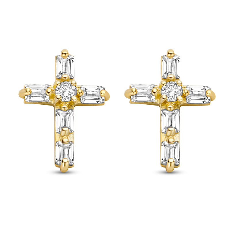 Ohrstecker Kreuz mit 12 Zirkonia Gold 585/000 - MeinSchmuckShop