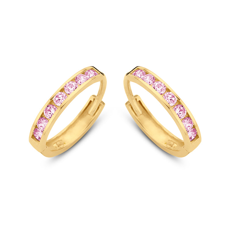 Klappcreolen 14 Zirkonia rosa 11/1,8 mm Gold 585/000 - MeinSchmuckShop