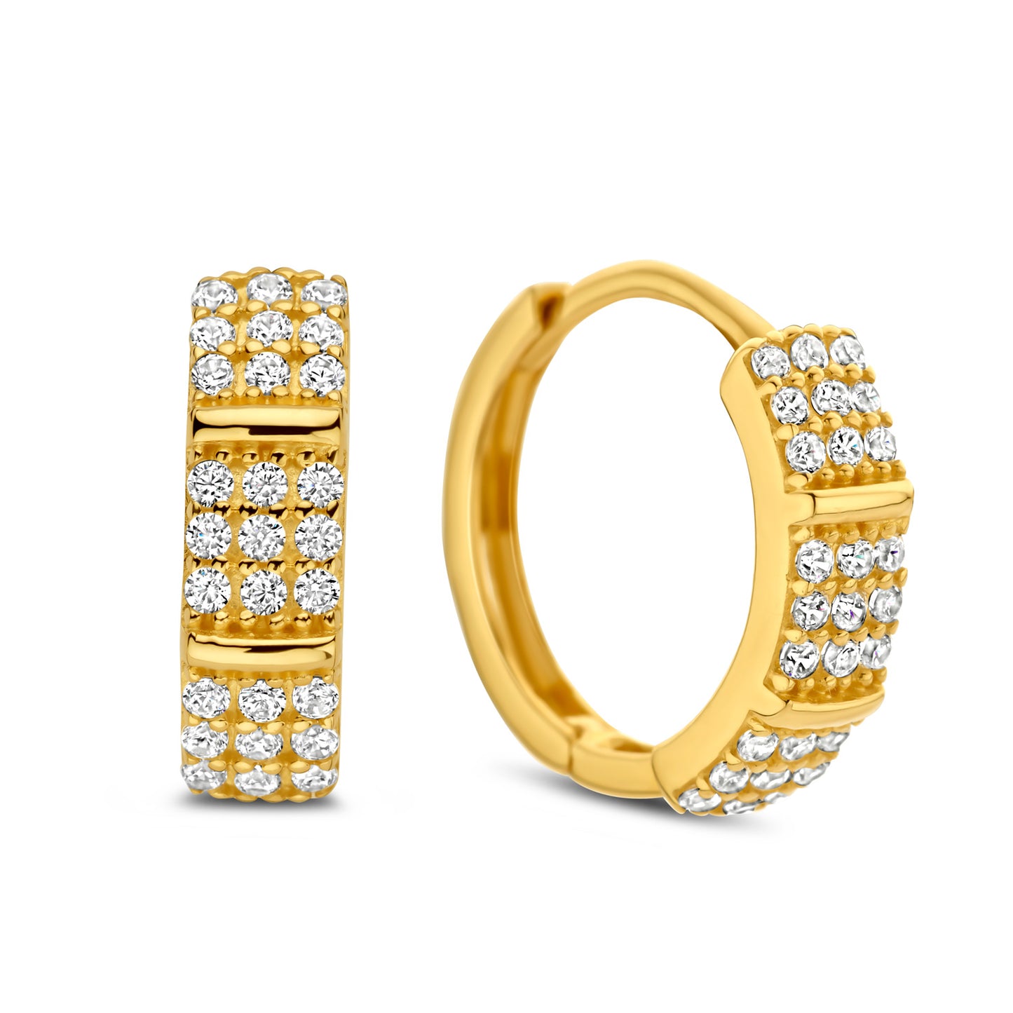 Klappcreolen 13/3.4mm mit 54 Zirkonia Gold 585/000 - MeinSchmuckShop