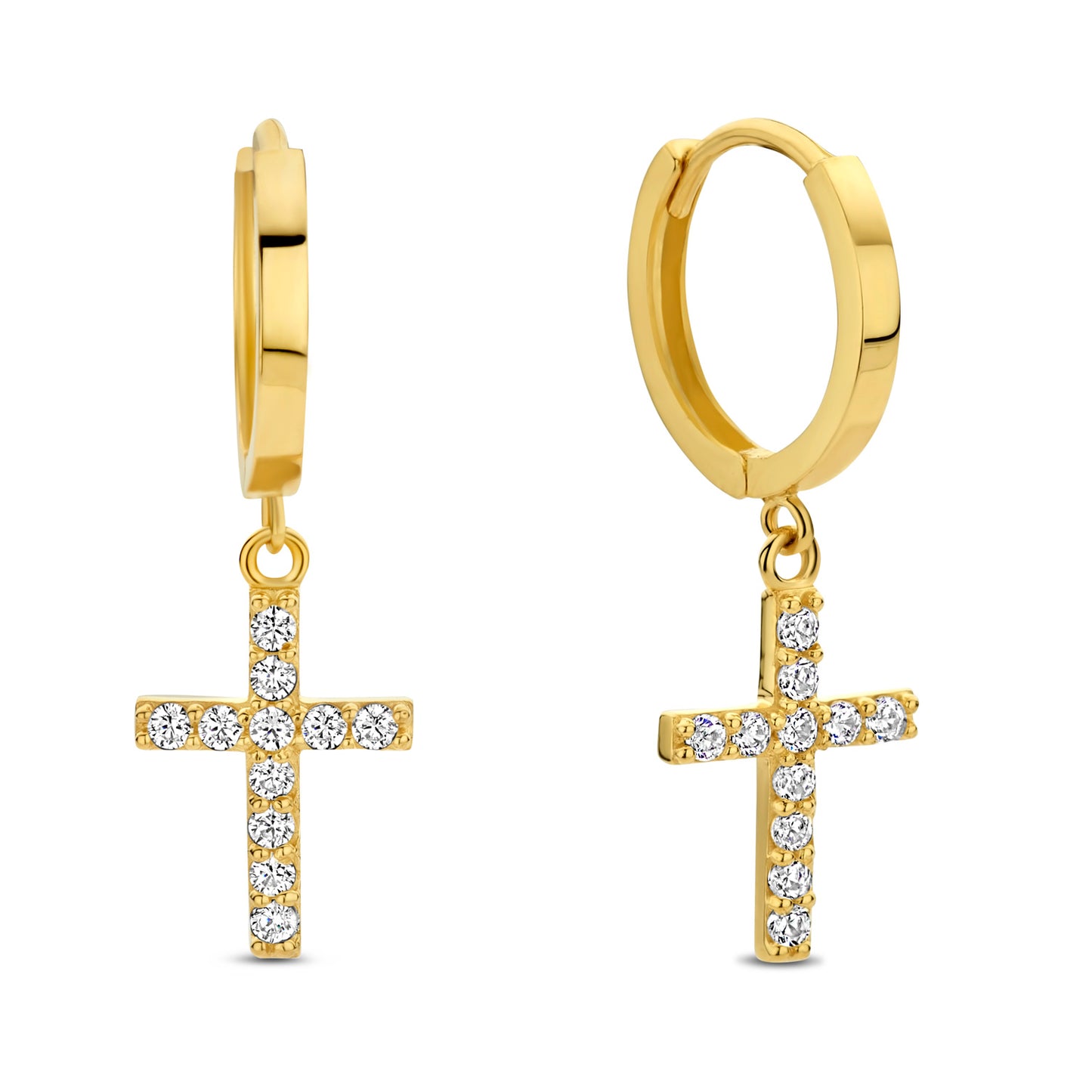 Klappcreolen Kreuz Ø 11mm mit 22 Zirkonia Gold 585/000 - MeinSchmuckShop