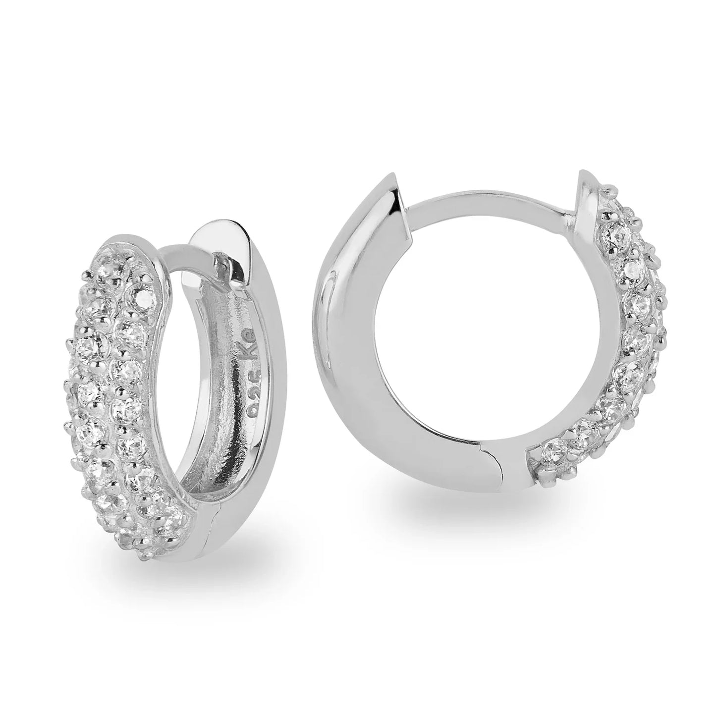 Klappcreolen 13/3mm mit 48 Zirkonia Silber 925/000 - MeinSchmuckShop