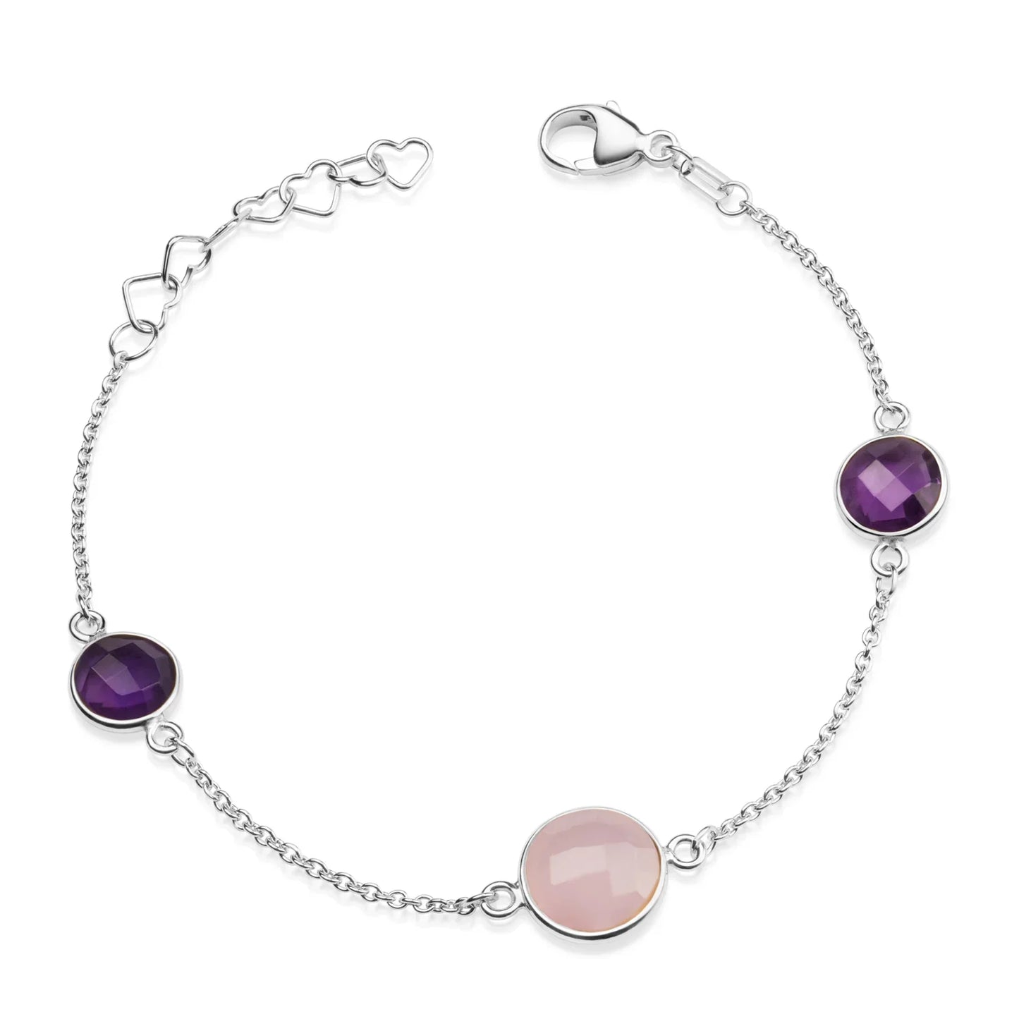 Armband mit 1 Rosenquarz und 2 lila Quarze Silber 925/000 - MeinSchmuckShop