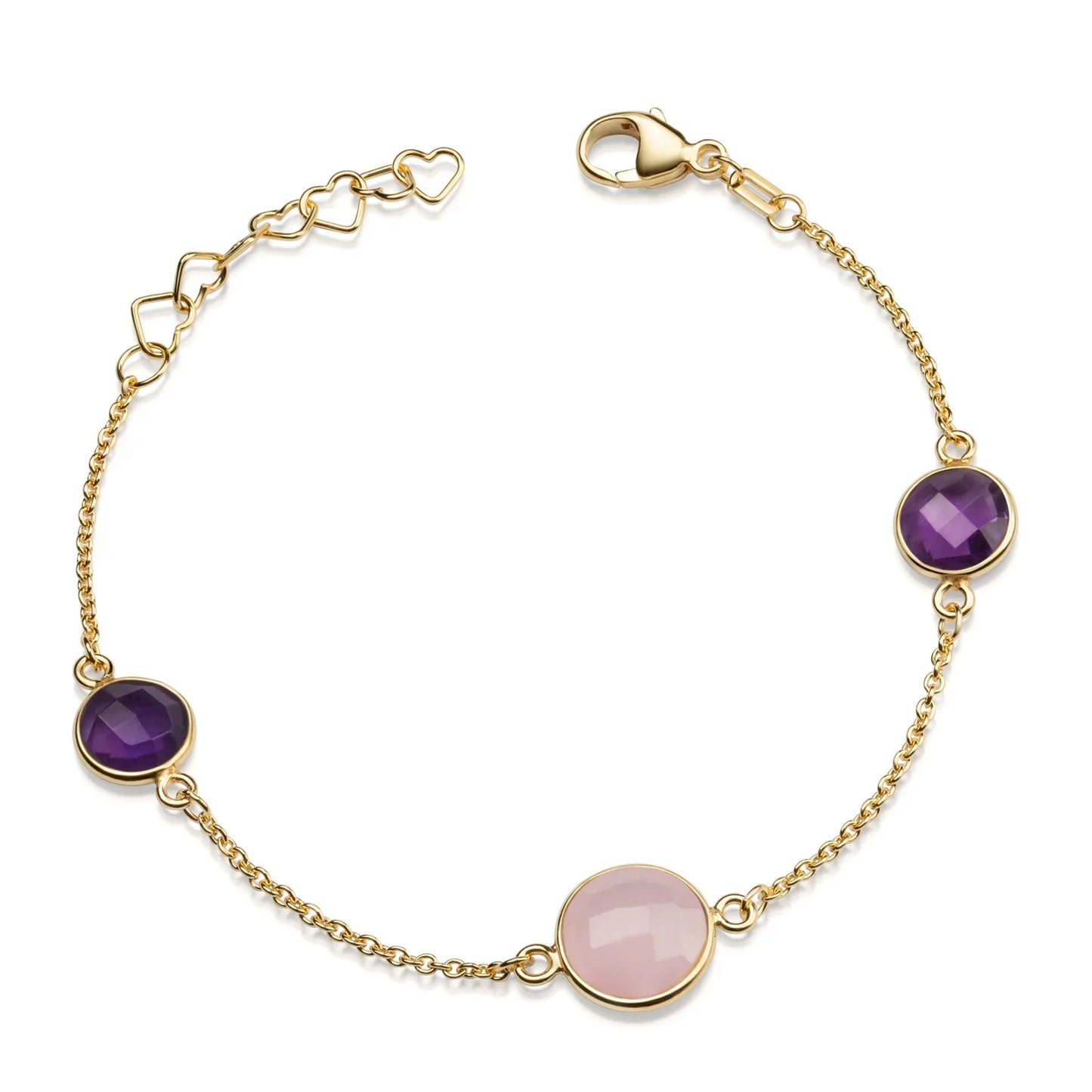Armband mit 1 Rosenquarz und 2 lila Quarze Silber 925/000 3 Milliemes vergoldet - MeinSchmuckShop