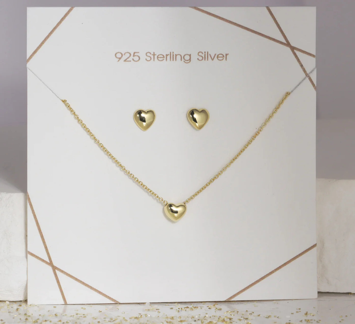 Set Collier & Ohrstecker Herz Silber 925/000 vergoldet - MeinSchmuckShop