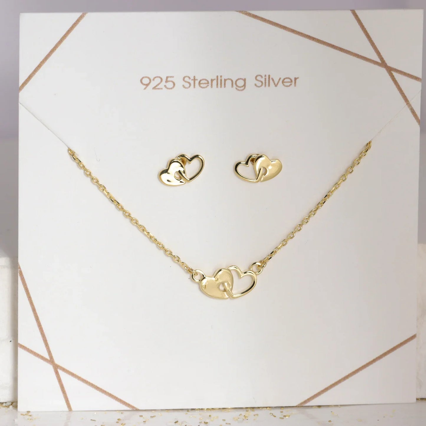 Set Collier & Ohrstecker Herz Silber 925/000 vergoldet - MeinSchmuckShop