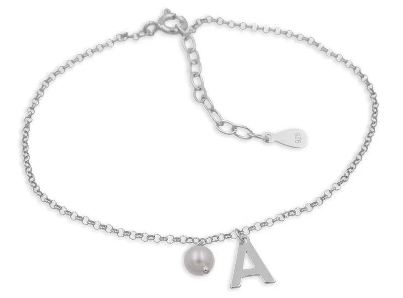 Armband mit Buchstabe & Süßwasserzuchtperle Silber 925/000 - MeinSchmuckShop