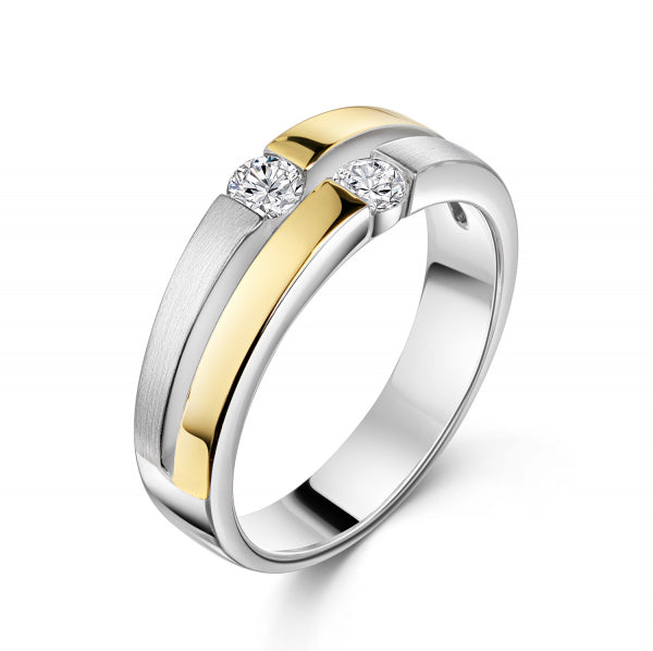Damenring 2-rhg. mit 2 Zirkonia Silber 925/000 Bicolor - MeinSchmuckShop