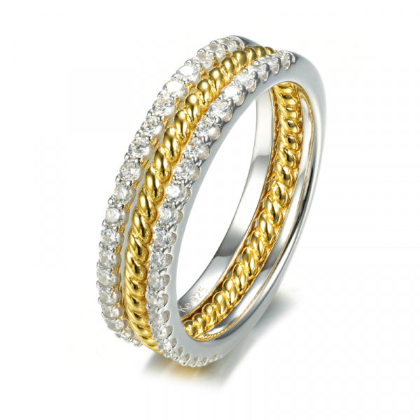 3er-Damenring mit 40 Zirkonia Silber 925/000 Bicolor