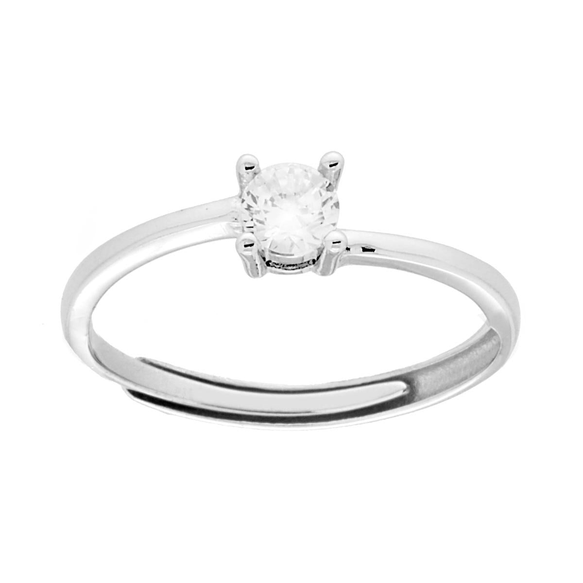 Solitärring mit weißem Cubic Zirconia, 4 mm, 925er Silber rhodiniert. - MeinSchmuckShop