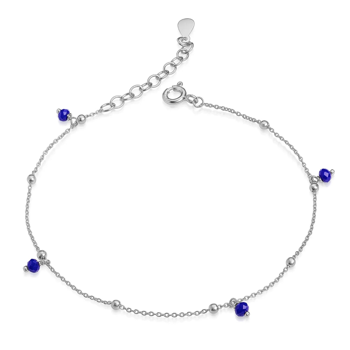 Armband mit 4 synth. Spinell Blau Kugeln 3mm Silber 925/000 rhodiniert - MeinSchmuckShop