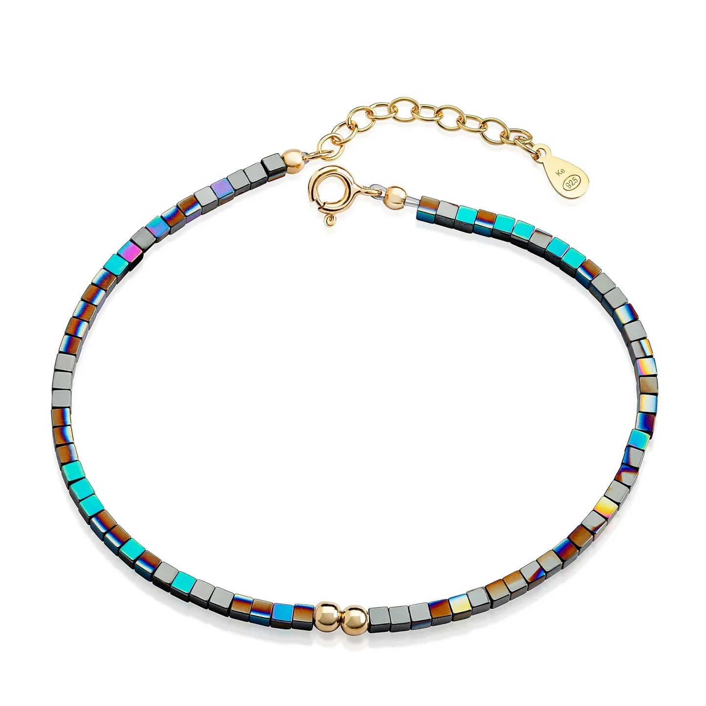 Armband aus Hämatit mit 2 Kugeln Silber 925/000 vergoldet - MeinSchmuckShop