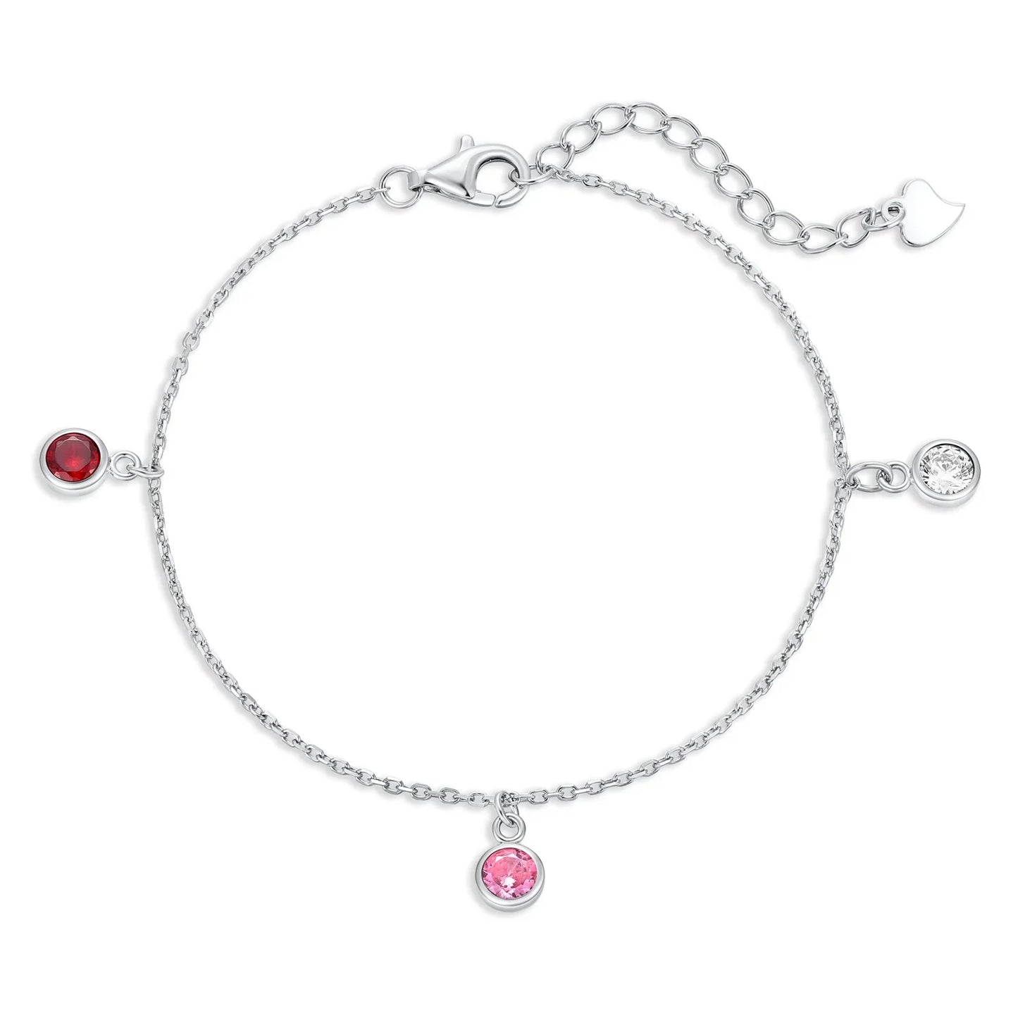 Armband mit 3 Zirkonia weiß/rosa/rot Silber 925/000 rhodiniert - MeinSchmuckShop