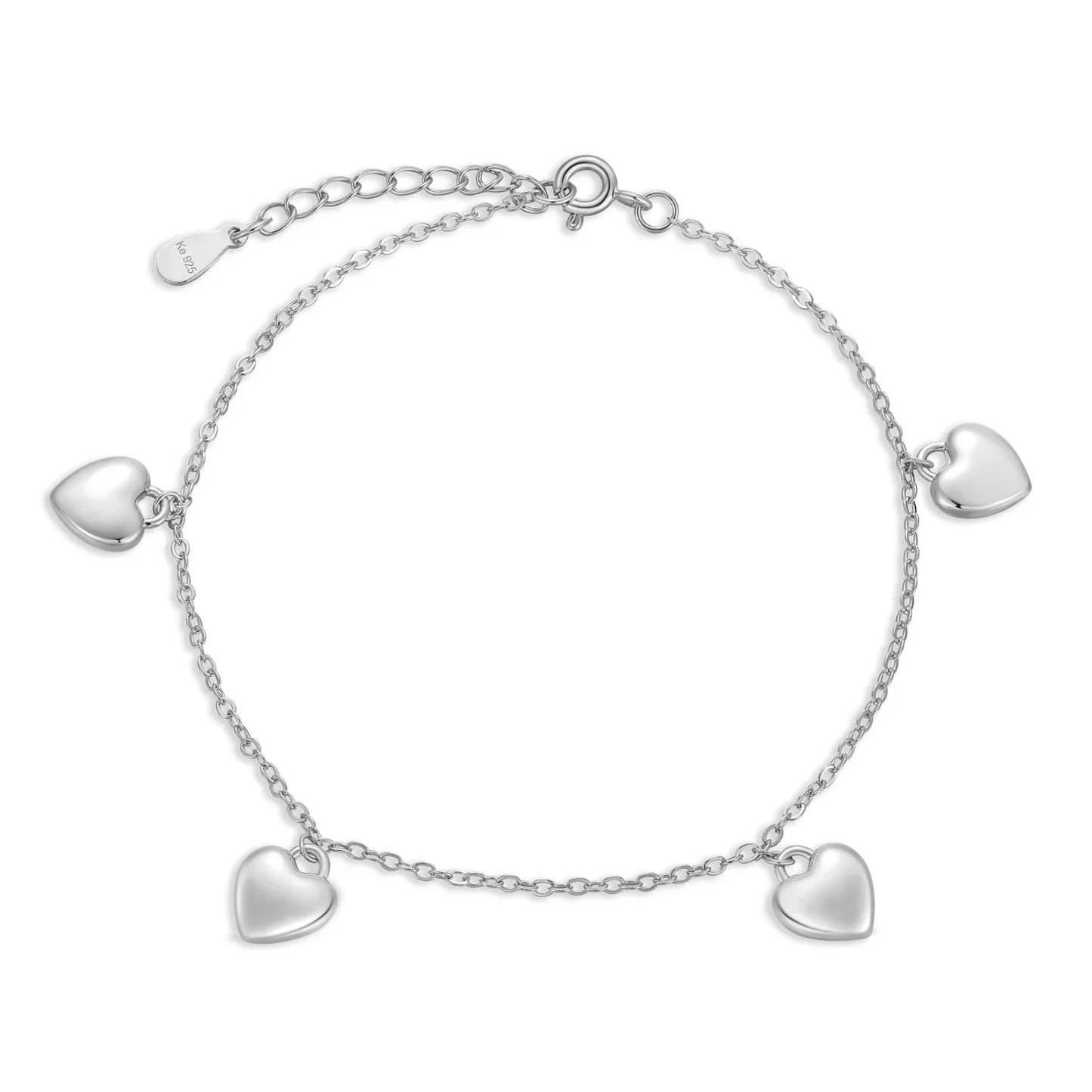 Armband mit 4 Herzanhänger Silber 925/000 rhodiniert - MeinSchmuckShop
