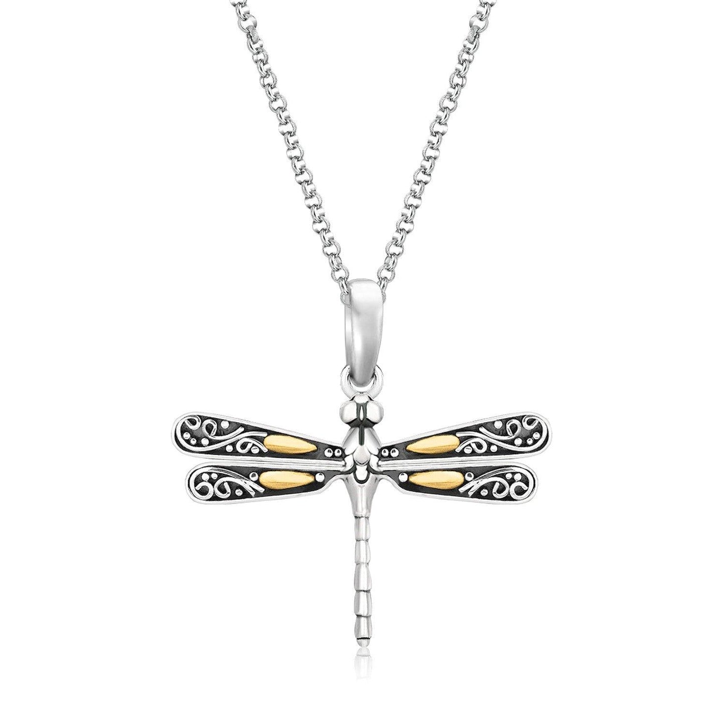 18k Yellow Gold and Sterling Silver Pendant in a Dragonfly Design - MeinSchmuckShop