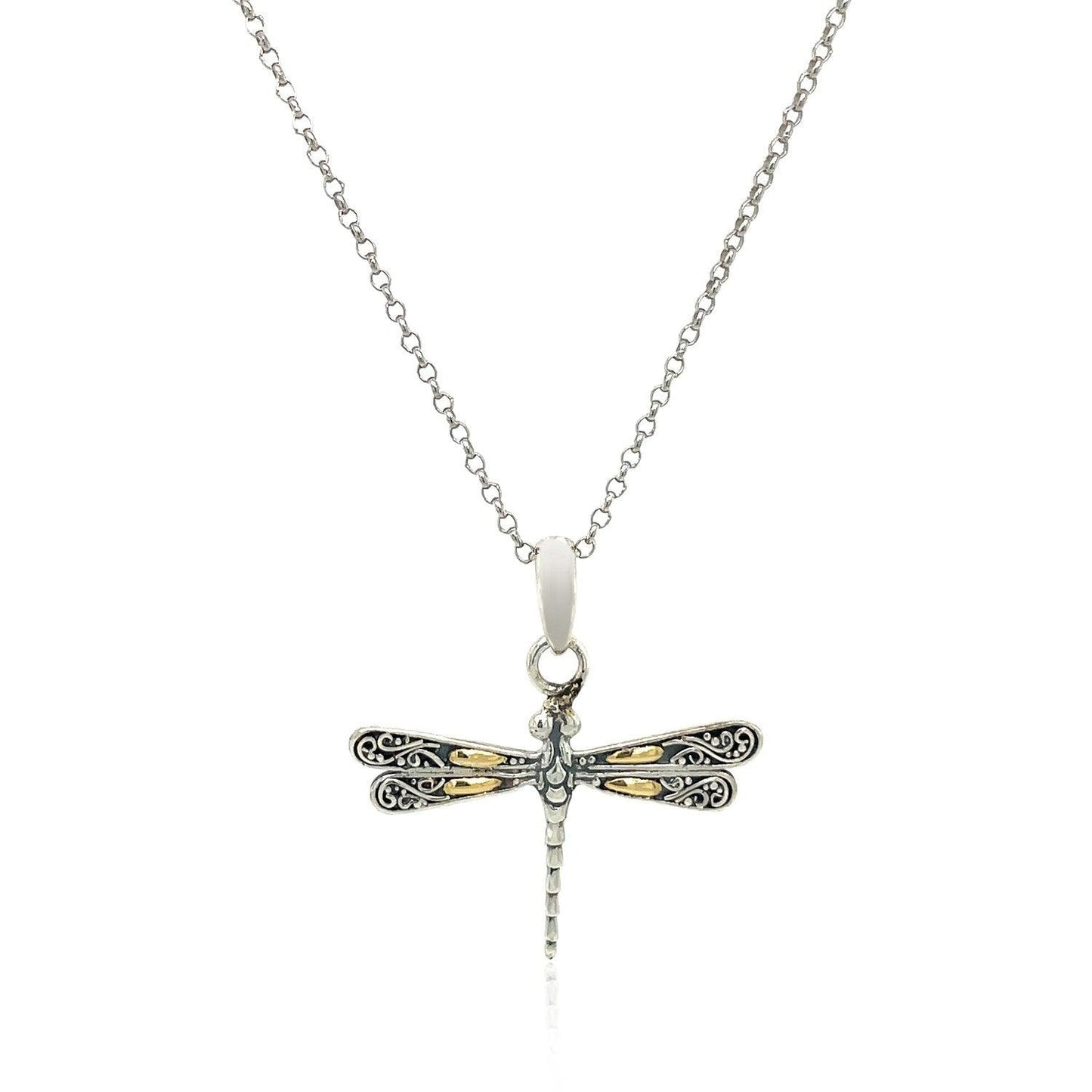 18k Yellow Gold and Sterling Silver Pendant in a Dragonfly Design - MeinSchmuckShop