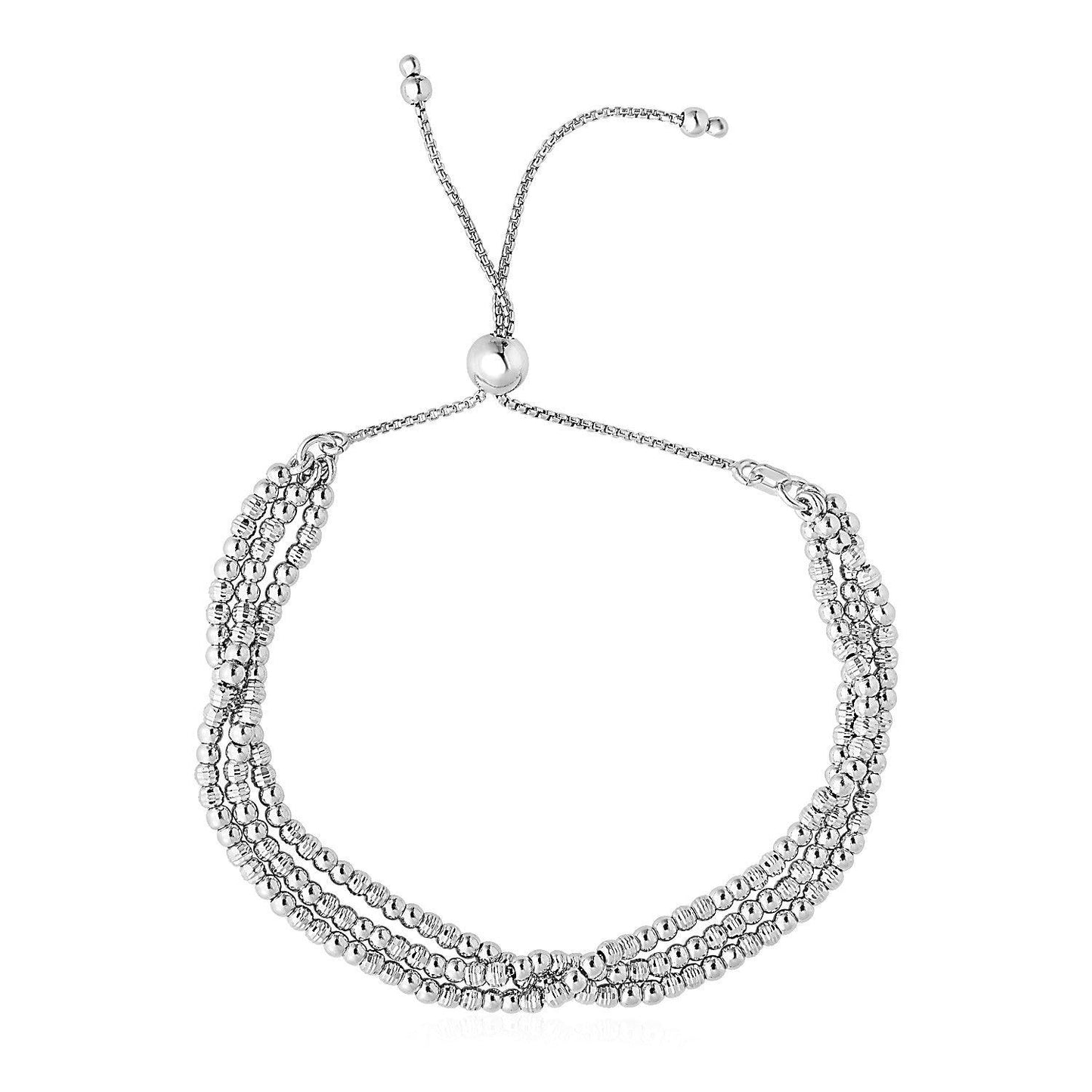 Adjustable Three-Strand Bead Bracelet in Sterling Silver (1.00 mm) - MeinSchmuckShop