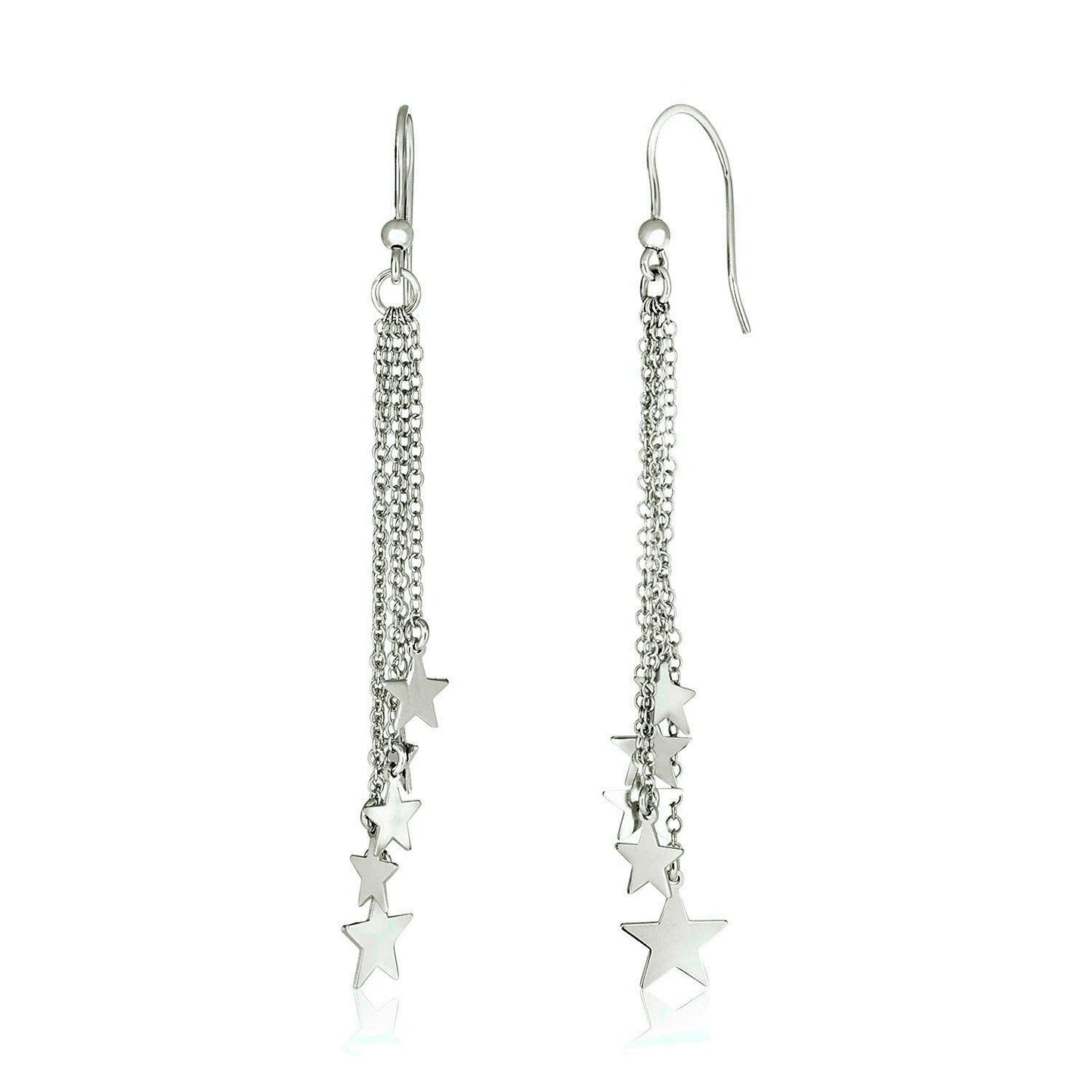 Sterling Silver Tassel Earrings with Polished Stars - MeinSchmuckShop