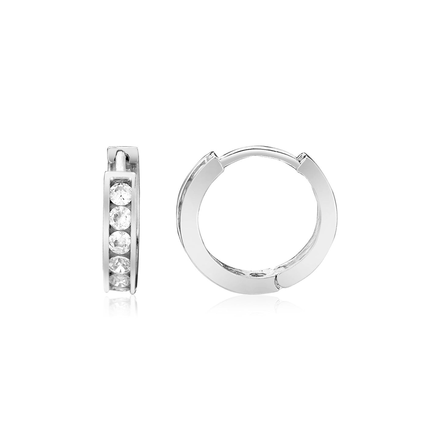 Sterling Silver Petite Hoop Earrings with Cubic Zirconias(3x10mm) - MeinSchmuckShop