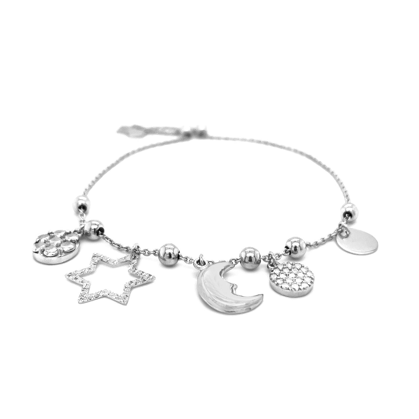 Adjustable Bead Bracelet with Celestial Charms in Sterling Silver - MeinSchmuckShop