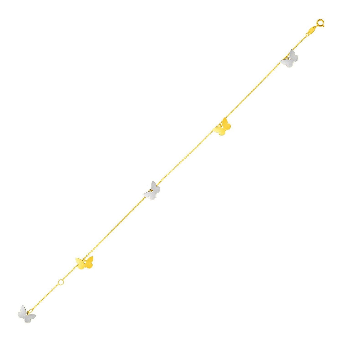 14k Two Tone Gold Anklet with Butterflies - MeinSchmuckShop