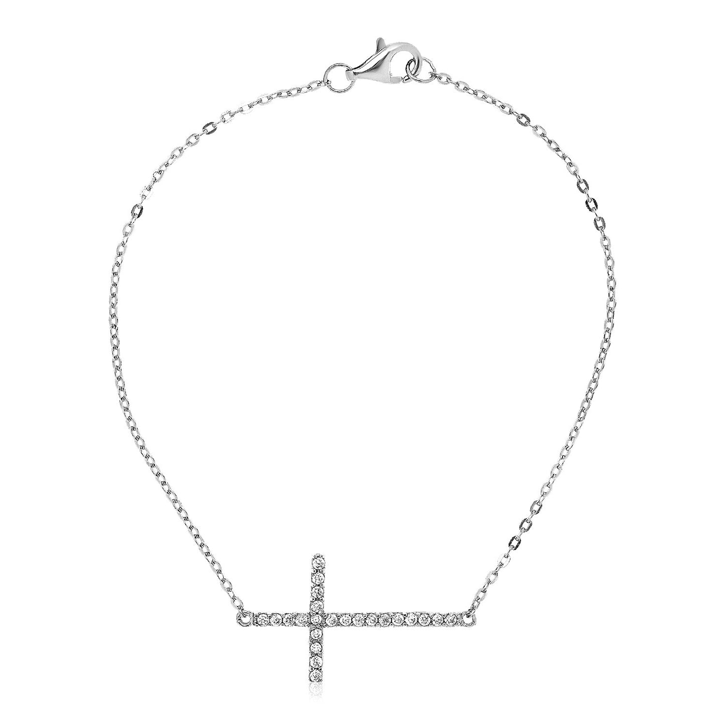 Sterling Silver Cross Bracelet with Cubic Zirconias - MeinSchmuckShop