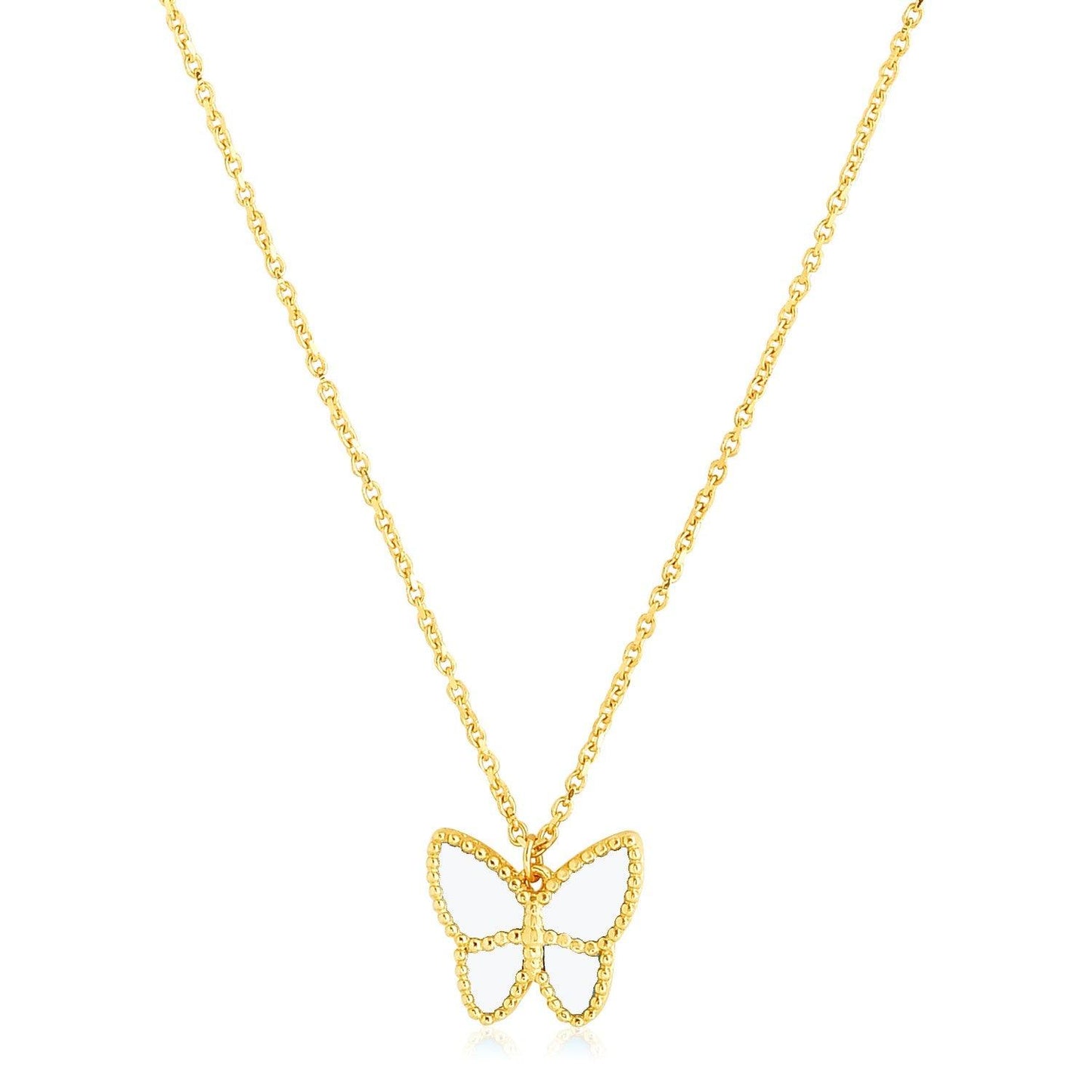 14k Yellow Gold High Polish Butterfly Peral Paste Necklace - MeinSchmuckShop