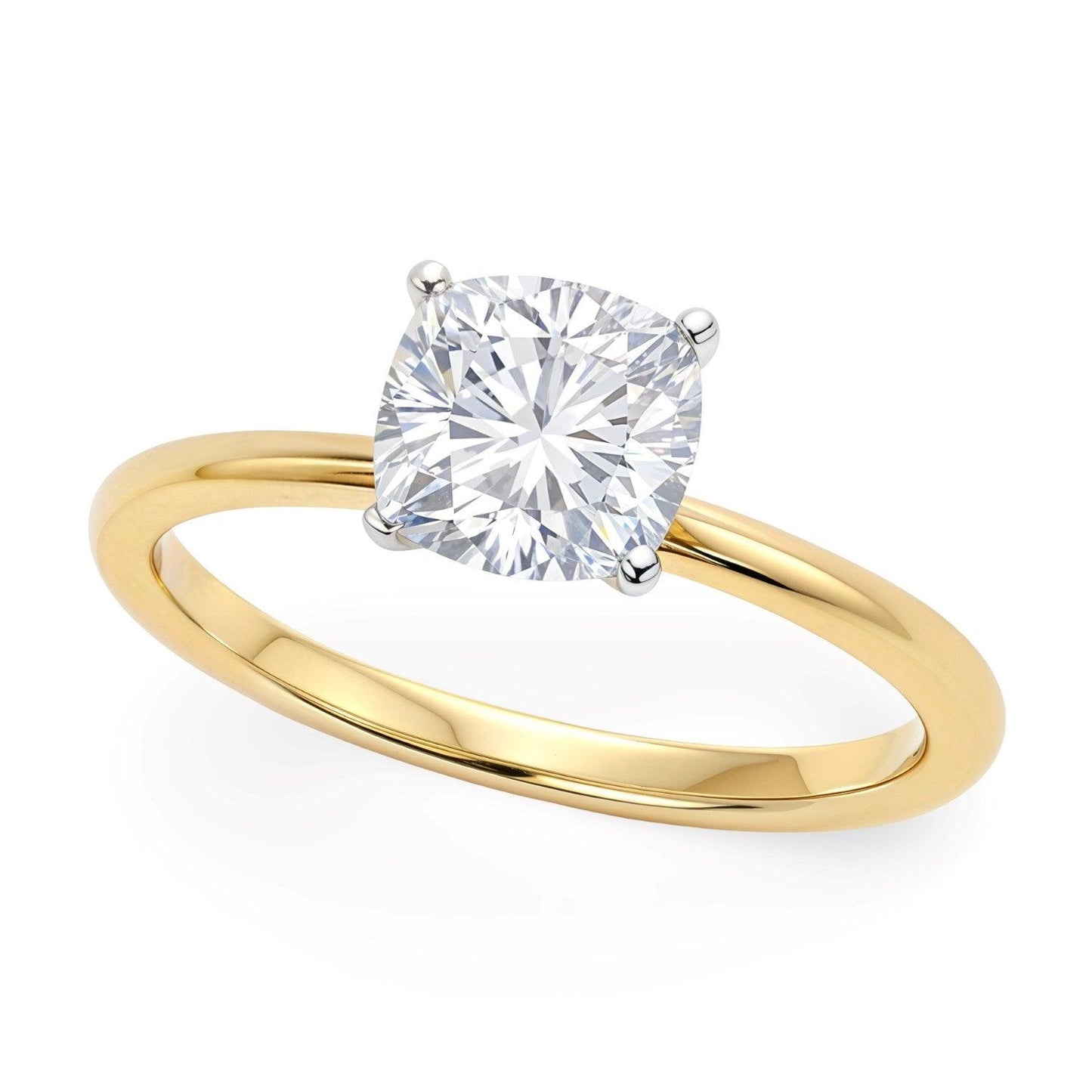 1 Carat Cushion Lab Grown IGI G/VS1 Diamond Solitaire Ring in 10K Yellow Gold - MeinSchmuckShop