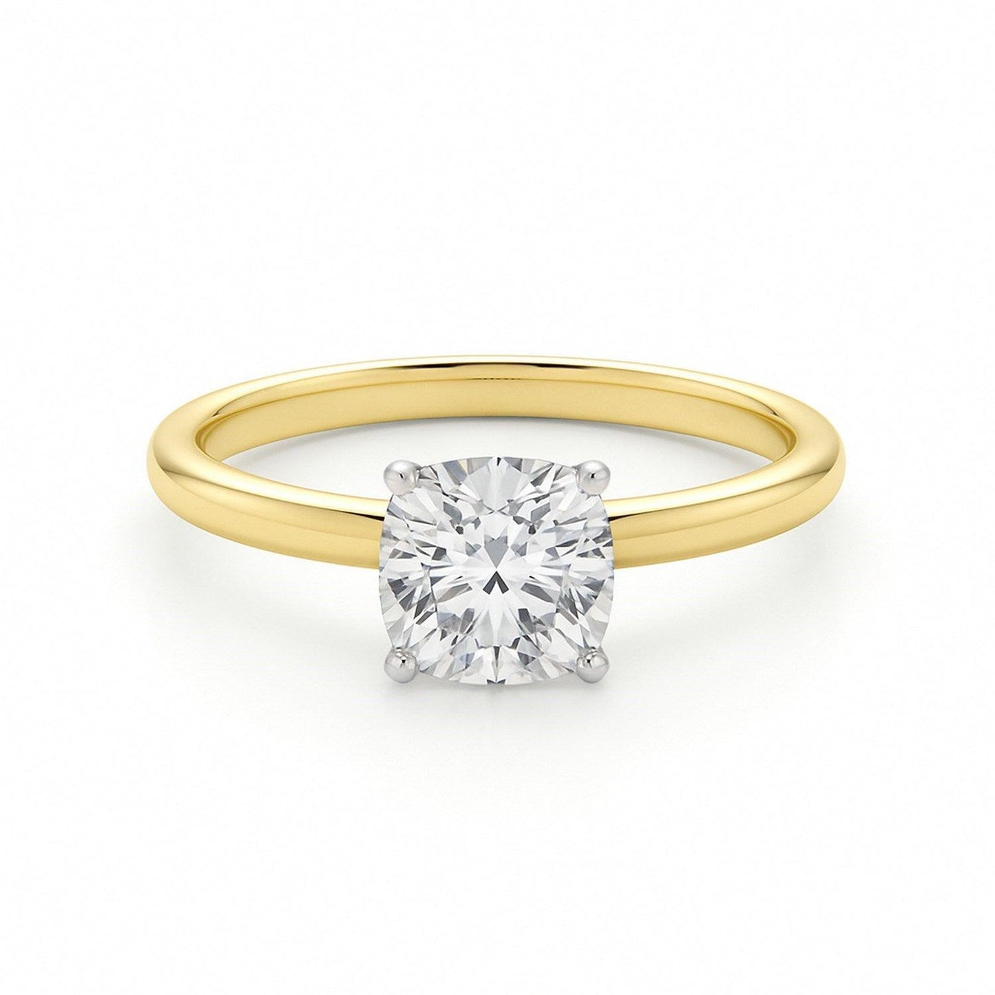 1 Carat Cushion Lab Grown IGI G/VS1 Diamond Solitaire Ring in 10K Yellow Gold - MeinSchmuckShop