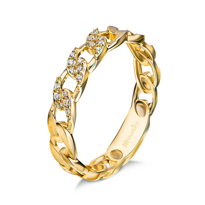 Lovebird Damen-Kettenring mit 18 Zirkonia Gelbgold 333/000 - MeinSchmuckShop