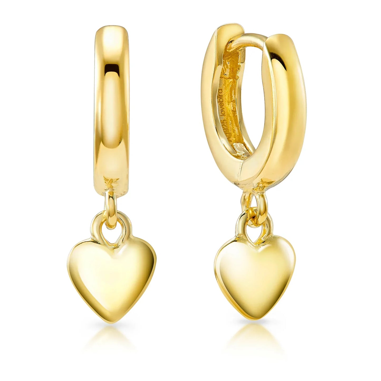 Lovebird Klappcreolen Ø 12/2.5mm mit Herzen Silber 925/000 vergoldet - MeinSchmuckShop