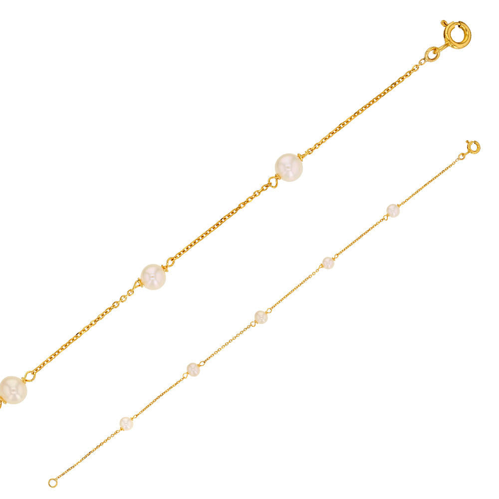 Armband aus 750er Gold Ankerkette mit 5 Süßwasserperlen Durchmesser 4,5/5mm 20 cm