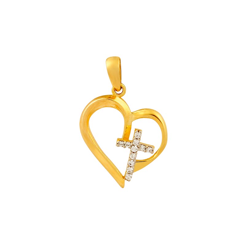 Durchbrochener Herzanhänger 750/1000 Gold mit einem juwelenbesetzten Kreuz - MeinSchmuckShop