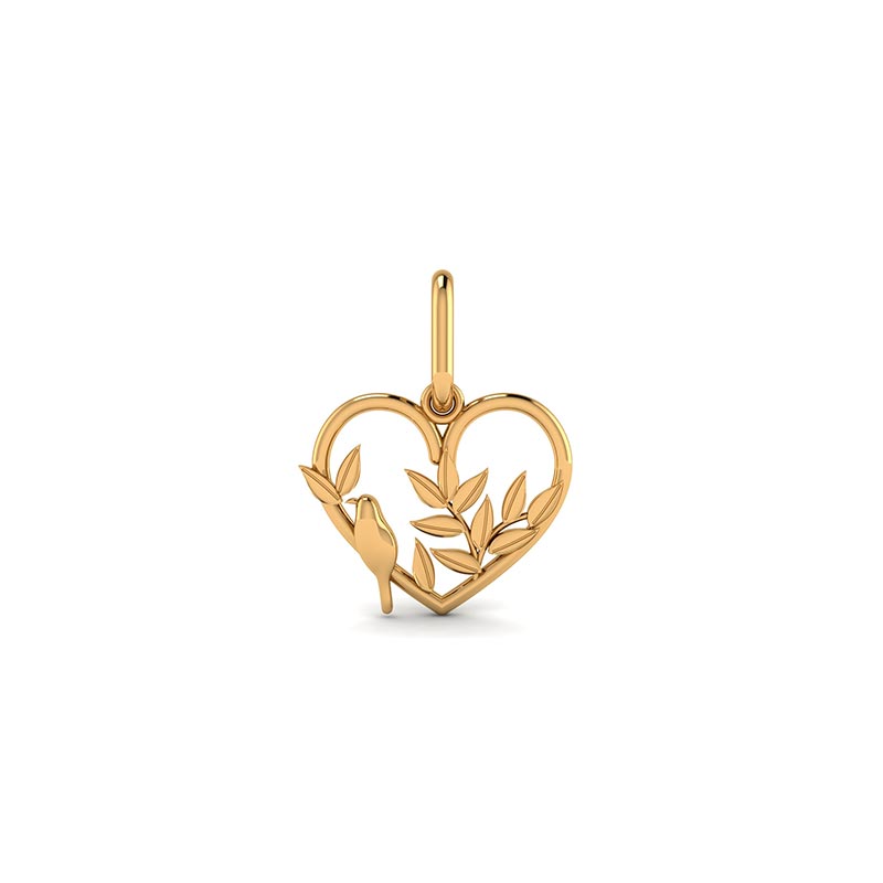 Herzanhänger verziert mit Blättern und einem Vogel in 750/1000 Gold - MeinSchmuckShop