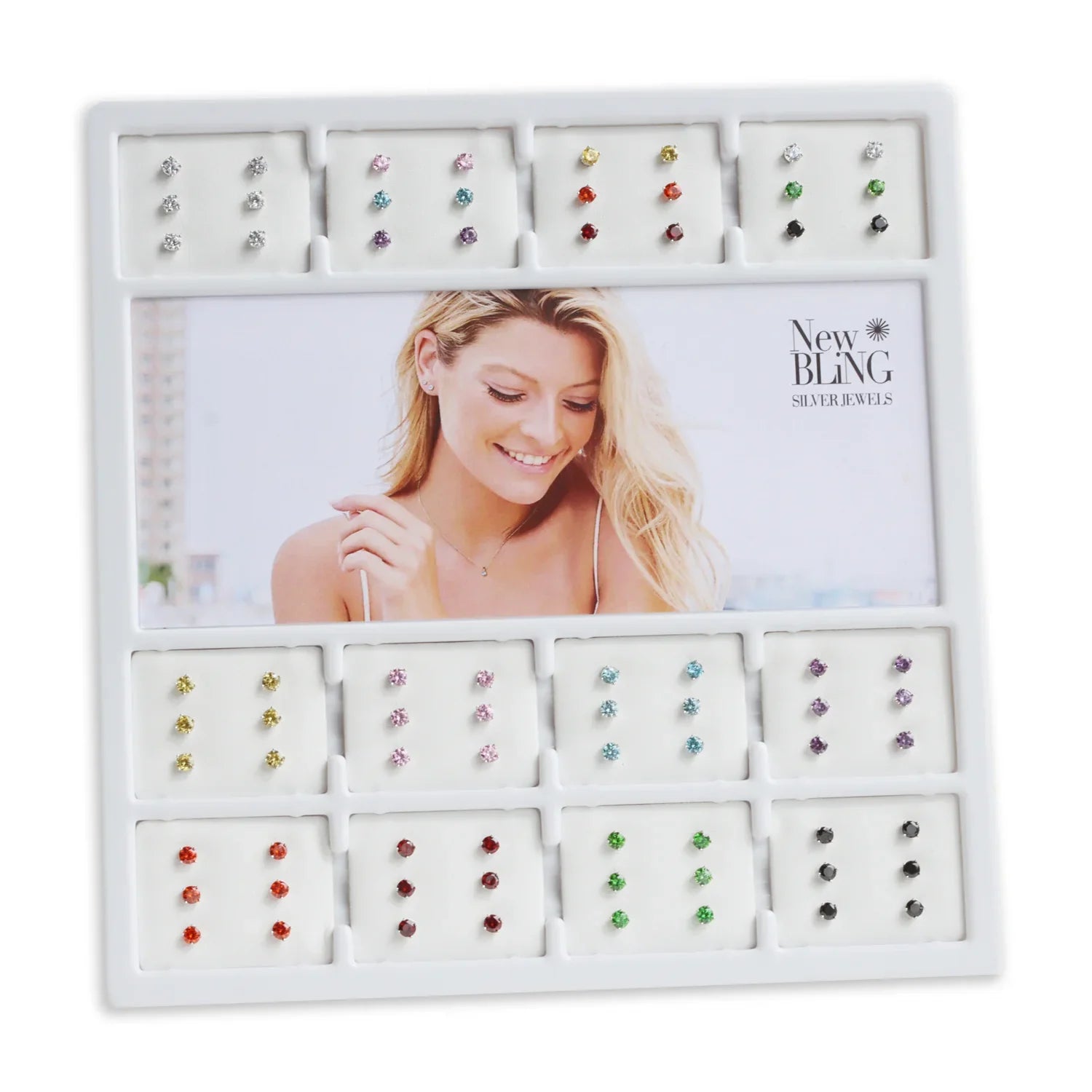 Display mit 36 Paar Ohrstecker Zirkonia Ø 4mm Silber 925/000 rhodiniert - MeinSchmuckShop