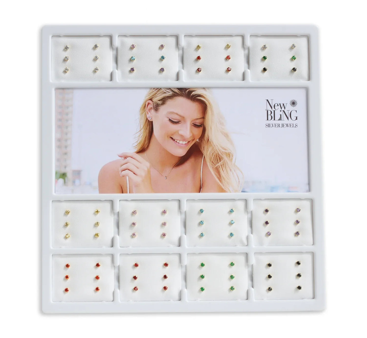 Display mit 36 Paar Ohrstecker Zirkonia Ø 3mm Silber 925/000 vergoldet - MeinSchmuckShop