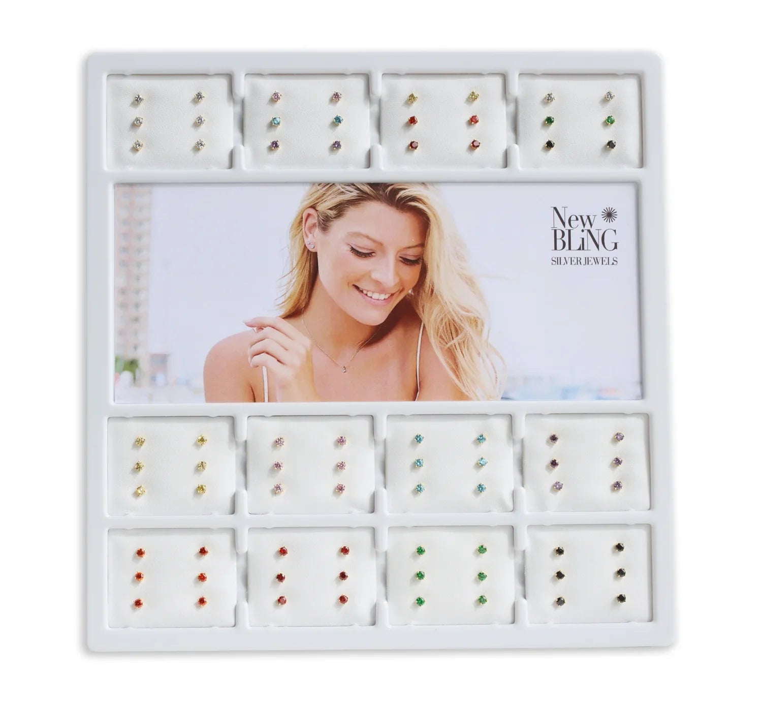 Display mit 36 Paar Ohrstecker Zirkonia Ø 3mm Silber 925/000 vergoldet - MeinSchmuckShop