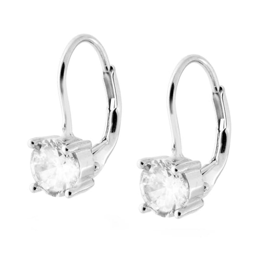 Ohrringe mit Haken, runder weißer Zirkon, Ø 6 mm, aus Silber 925, rhodiniert - MeinSchmuckShop
