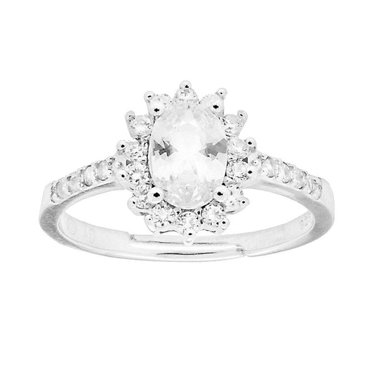 Solitärring Halo Oval Weiß und weiße Zirkonien in Silber 925 rhodiniert - MeinSchmuckShop