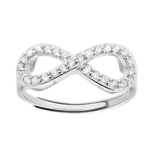 Infinity-Ring mit weißen Cubic Zirconia, aus 925er Silber, rhodiniert. - MeinSchmuckShop