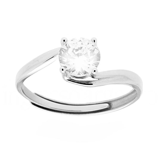 Solitärring mit weißem Cubic Zirconia, 6 mm, aus 925er Silber, rhodiniert. - MeinSchmuckShop