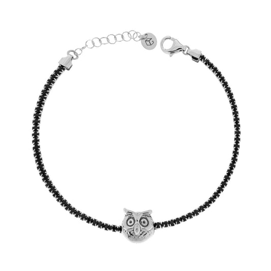 Tennisarmband Griffe, Länge 16 + 3 cm, mit schwarzen Zirkonien, mit zentraler Eule, aus 925er Silber, rhodiniert - MeinSchmuckShop