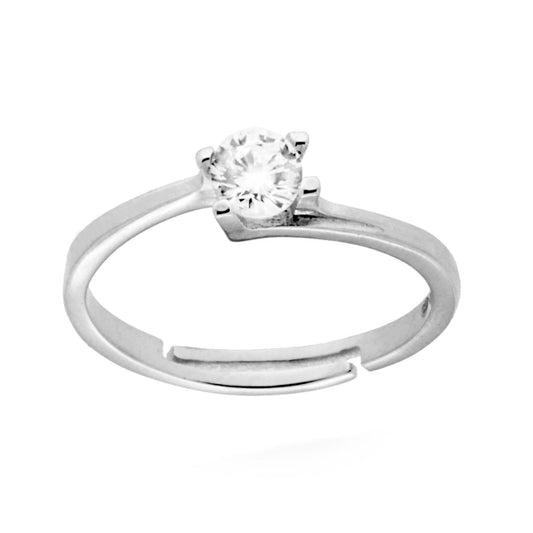 Solitärring mit weißem CZ, 4 mm, Silber 925, rhodium-plattiert - MeinSchmuckShop